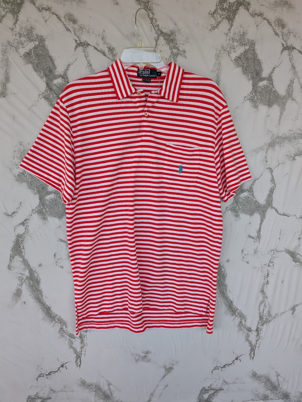 Vintage Polo Ralph Lauren Coral White Striped Collared Polo Shirt Medium NWT